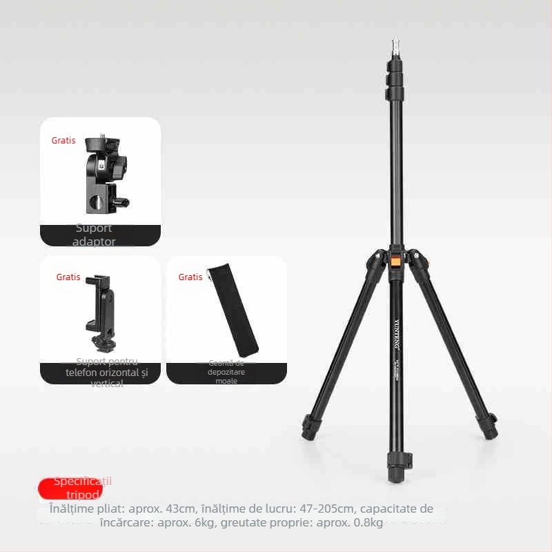 Yunteng 5228 Trepied pentru fotografie din aliaj de aluminiu, design anti-pliere, cap adaptor, sarcină 2-5 kg