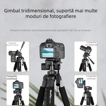 Tripod pentru telefon cu stabilizator pe 3 axe pentru fotografie și streaming în aer liber – aliaj de aluminiu, 4 secțiuni, sarcină 6-10 kg, greutate 1,27 kg