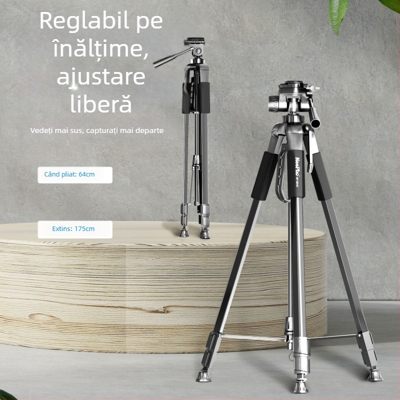 Tripod pentru telefon cu stabilizator pe 3 axe pentru fotografie și streaming în aer liber – aliaj de aluminiu, 4 secțiuni, sarcină 6-10 kg, greutate 1,27 kg