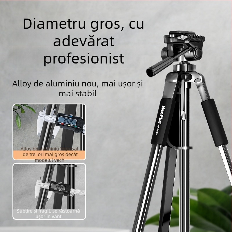 Tripod pentru telefon cu stabilizator pe 3 axe pentru fotografie și streaming în aer liber – aliaj de aluminiu, 4 secțiuni, sarcină 6-10 kg, greutate 1,27 kg
