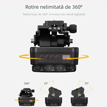Stabilizator pan-tilt electric, 360°, cu telecomandă, pentru telefon mobil și DSLR — corp din aliaj de aluminiu, rotație orizontală 360°, rotație verticală 70°, suport pentru telefon.