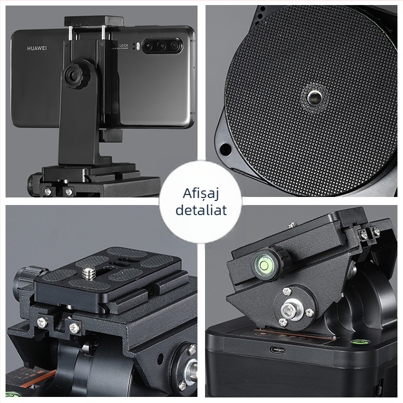 Stabilizator pan-tilt electric, 360°, cu telecomandă, pentru telefon mobil și DSLR — corp din aliaj de aluminiu, rotație orizontală 360°, rotație verticală 70°, suport pentru telefon.
