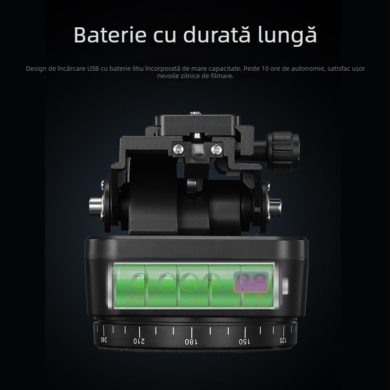 Stabilizator pan-tilt electric, 360°, cu telecomandă, pentru telefon mobil și DSLR — corp din aliaj de aluminiu, rotație orizontală 360°, rotație verticală 70°, suport pentru telefon.