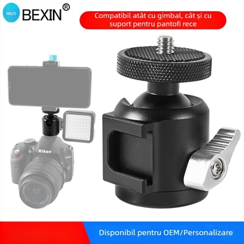 BEXIN mini suport rece pentru pantof cu cap bal din aliaj de aluminiu, pentru camere DSLR și accesorii, rotație 360° orizontal/vertical, greutate 0,098 kg
