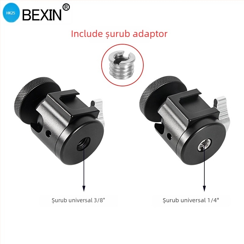 BEXIN mini suport rece pentru pantof cu cap bal din aliaj de aluminiu, pentru camere DSLR și accesorii, rotație 360° orizontal/vertical, greutate 0,098 kg