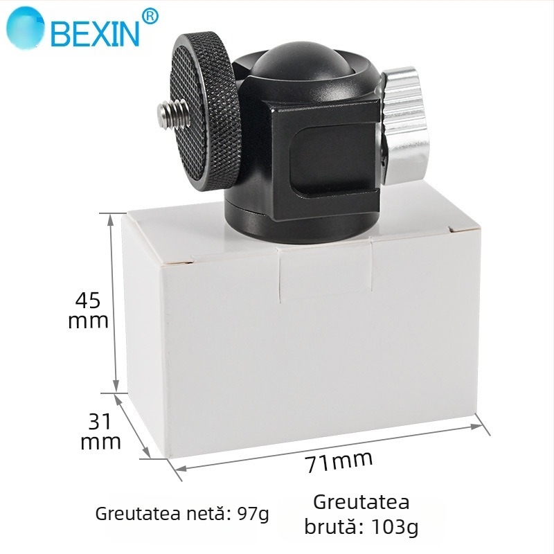 BEXIN mini suport rece pentru pantof cu cap bal din aliaj de aluminiu, pentru camere DSLR și accesorii, rotație 360° orizontal/vertical, greutate 0,098 kg