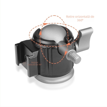 Cap de bilă universal din metal cu două suporturi de pantof rece pentru vlog, telefon mobil și DSLR - șurub 1/4", aliaj de aluminiu, rotație orizontală 360°, verticală 90°, greutate 85 g