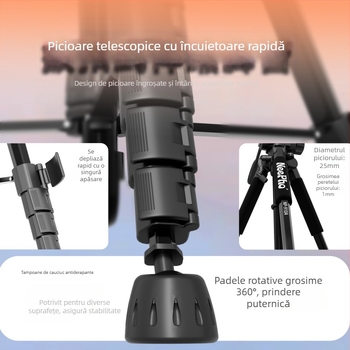 NP-910A Trepied pentru Cameră cu Cap 3D Gimbal, Aluminiu, 5 Secțiuni, Capacitate de Încărcare 11–15 kg