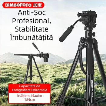 TP50HZ Trepied pentru camere cu amortizare hidraulică, cap pan-tilt 3D, portabil pentru exterior; compatibil cu Sony/Canon fără oglindă; aliaj de aluminiu; 4 secțiuni; sarcină 2–5 kg; placă cu eliberare rapidă.