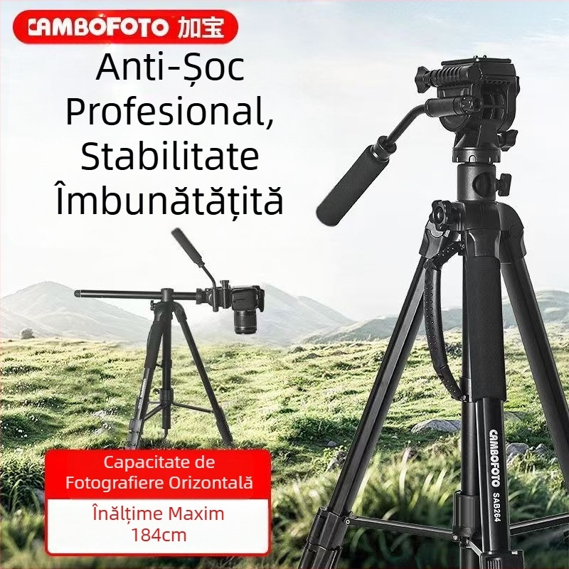 TP50HZ Trepied pentru camere cu amortizare hidraulică, cap pan-tilt 3D, portabil pentru exterior; compatibil cu Sony/Canon fără oglindă; aliaj de aluminiu; 4 secțiuni; sarcină 2–5 kg; placă cu eliberare rapidă.