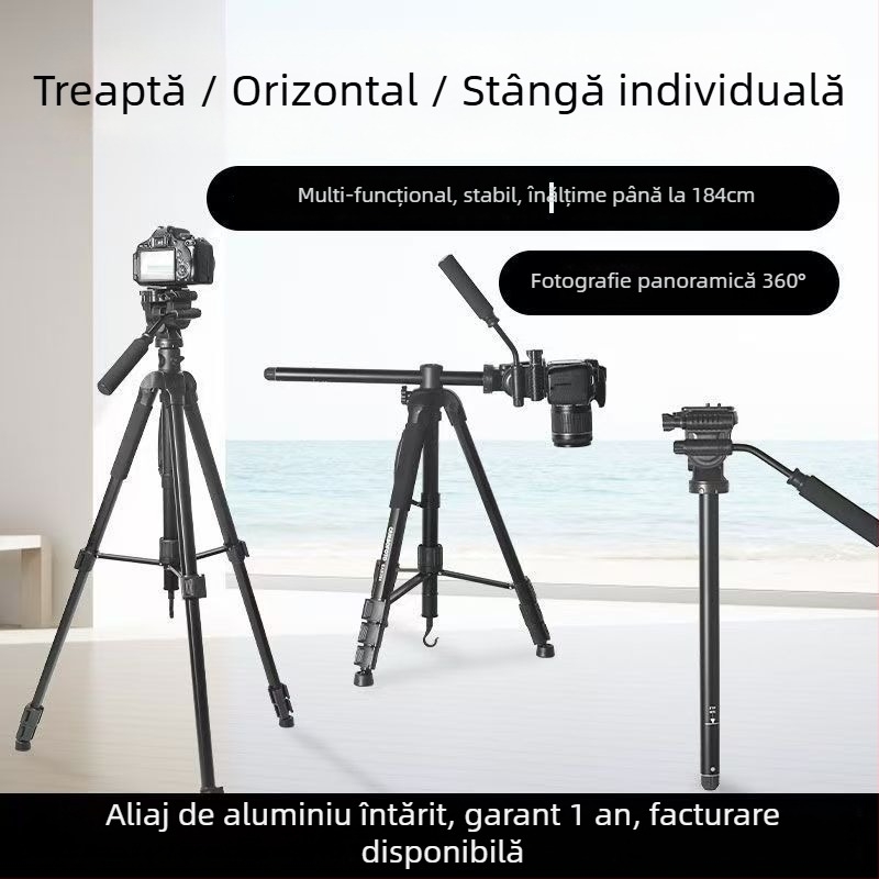 TP50HZ Trepied pentru camere cu amortizare hidraulică, cap pan-tilt 3D, portabil pentru exterior; compatibil cu Sony/Canon fără oglindă; aliaj de aluminiu; 4 secțiuni; sarcină 2–5 kg; placă cu eliberare rapidă.