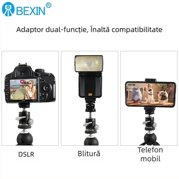 Trepied mini sferic pentru cameră cu suport pentru telefon și microfon pentru streaming live – rotire orizontală 360°, înclinare verticală 90°, greutate 0,1 kg, compatibil universal, material K-19