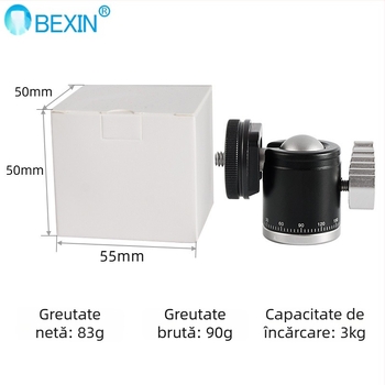 Trepied mini sferic pentru cameră cu suport pentru telefon și microfon pentru streaming live – rotire orizontală 360°, înclinare verticală 90°, greutate 0,1 kg, compatibil universal, material K-19