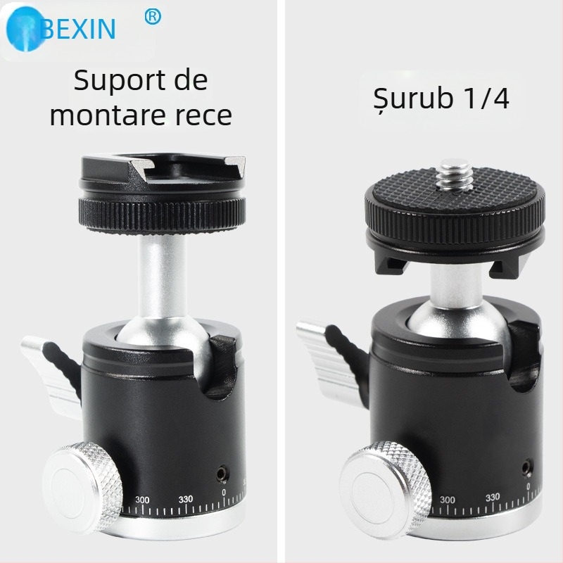 Trepied mini sferic pentru cameră cu suport pentru telefon și microfon pentru streaming live – rotire orizontală 360°, înclinare verticală 90°, greutate 0,1 kg, compatibil universal, material K-19