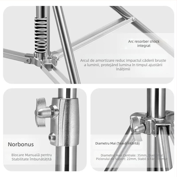 Morning sea suport pentru lumină cu suspensie cu aer, din oțel inoxidabil, 3 secțiuni, 3D gimbal, încărcare >20 kg, nivel profesionist