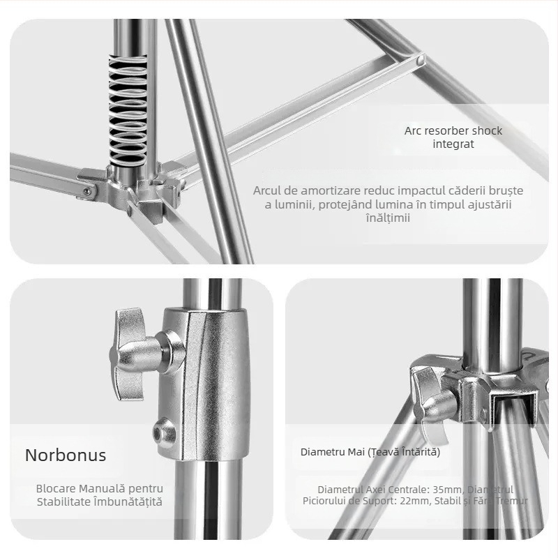 Morning sea suport pentru lumină cu suspensie cu aer, din oțel inoxidabil, 3 secțiuni, 3D gimbal, încărcare >20 kg, nivel profesionist