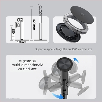 Suport pentru filmare de sus cu braț rotativ, ridicator și telescopic pentru telefoane și tablete, metal, MagSafe suport, antișoc