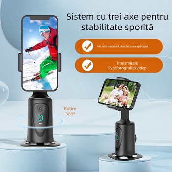 Q9 Gimbal inteligent pentru telefon – Rotire horizontală 360°, Rotire verticală 180°, Urmărire facială, Stabilizator pentru streaming live, Suport de masă