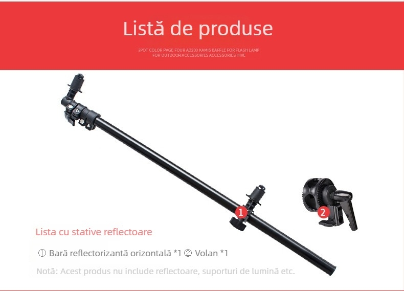 Suport reflector pentru fotografie cu braț înclinat, bară transversală, rolă universală, fixare — aliaj de aluminiu