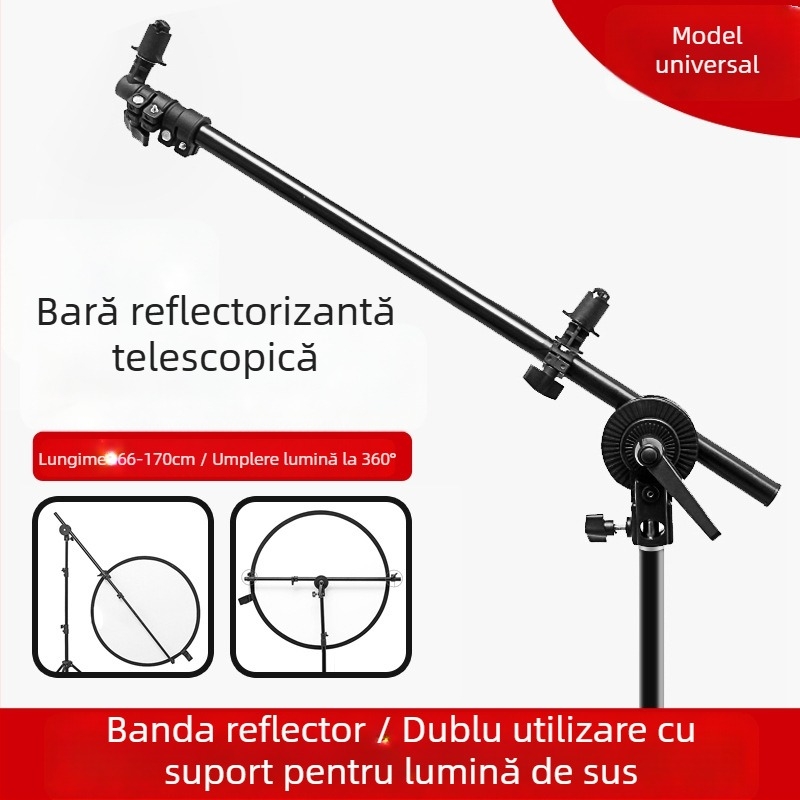 Suport reflector pentru fotografie cu braț înclinat, bară transversală, rolă universală, fixare — aliaj de aluminiu