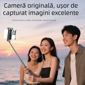 DP08 Trepied pentru selfie, corp din aliaj de aluminiu, telecomandă Bluetooth, stabilizare a imaginii, extensibil și portabil pentru streaming în direct