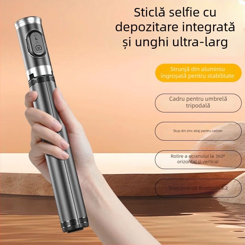 DP08 Trepied pentru selfie, corp din aliaj de aluminiu, telecomandă Bluetooth, stabilizare a imaginii, extensibil și portabil pentru streaming în direct
