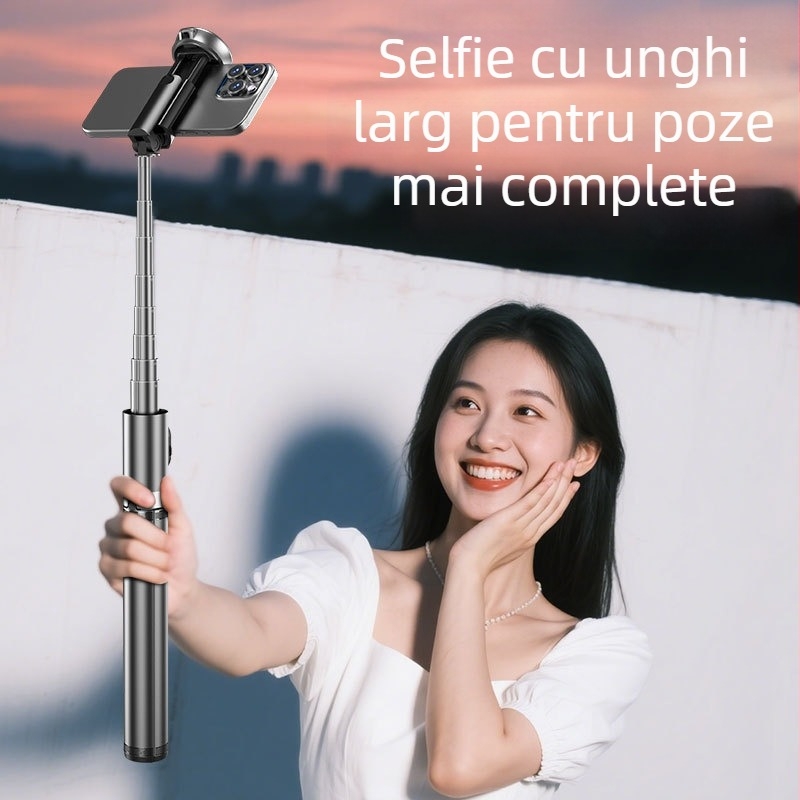 DP08 Trepied pentru selfie, corp din aliaj de aluminiu, telecomandă Bluetooth, stabilizare a imaginii, extensibil și portabil pentru streaming în direct