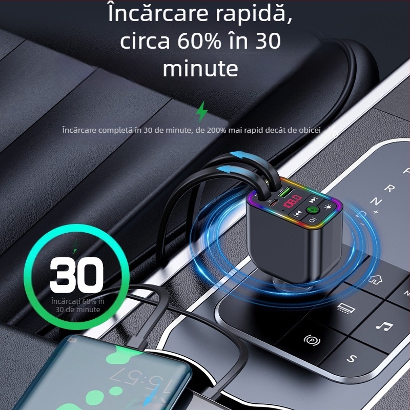 Receiver MP3 Bluetooth pentru mașină, model Y3, afișaj OLED, radio FM, alimentare 12V/24V
