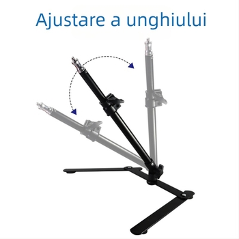 Stativ desktop pentru telefon pentru streaming live și fotografiere de sus a bijuteriilor, metal, încărcare 1 kg, înălțime 28–45 cm, tub 16–19 mm, 2 secțiuni