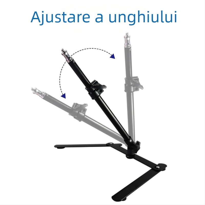 Stativ desktop pentru telefon pentru streaming live și fotografiere de sus a bijuteriilor, metal, încărcare 1 kg, înălțime 28–45 cm, tub 16–19 mm, 2 secțiuni