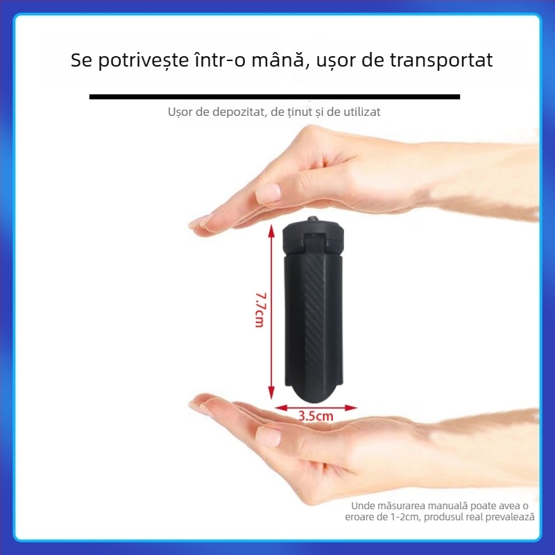 Trepied de birou din fibră de carbon pentru DSLR și smartphone – 35 cm înălțime de lucru, diametru tub 25 mm, o singură secțiune, înălțime pliere 75 cm