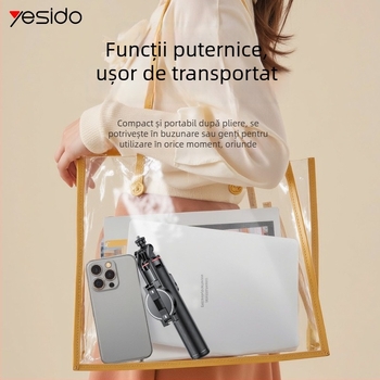 Yesido selfie magnetic pentru telefon cu trepied din aliaj de aluminiu, telecomandă Bluetooth, stabilizare a imaginii, material ABS + aliaj de aluminiu + magnet N52