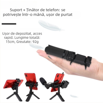 Suport de birou pentru telefon, mini trepied portabil cu clemă pentru streaming live și fotografie, compatibilitate universală cu telefoane mobile, construcție din plastic