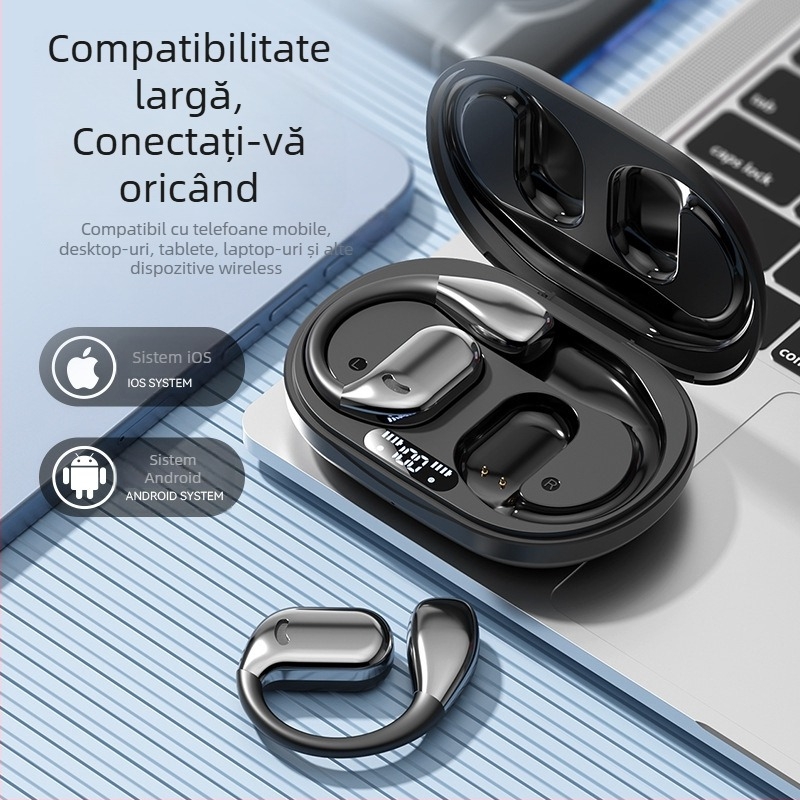 Căști Bluetooth cu cârlig pentru ureche, rezistente la apă, Bluetooth 5.4, rază de 10 m, baterie 4–8 h, stereo