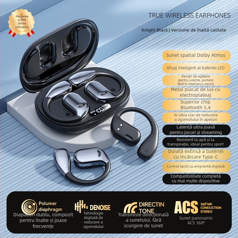 Căști Bluetooth cu cârlig pentru ureche, rezistente la apă, Bluetooth 5.4, rază de 10 m, baterie 4–8 h, stereo