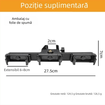 Set cap de trepied pentru telefonul mobil, cu montură reglabilă în trei poziții și clips supliment pentru cameră; plastic ABS; încărcare maximă 2–5 kg