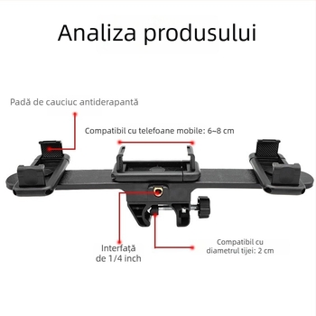 Set cap de trepied pentru telefonul mobil, cu montură reglabilă în trei poziții și clips supliment pentru cameră; plastic ABS; încărcare maximă 2–5 kg