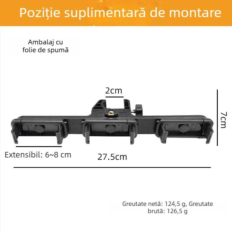 Set cap de trepied pentru telefonul mobil, cu montură reglabilă în trei poziții și clips supliment pentru cameră; plastic ABS; încărcare maximă 2–5 kg