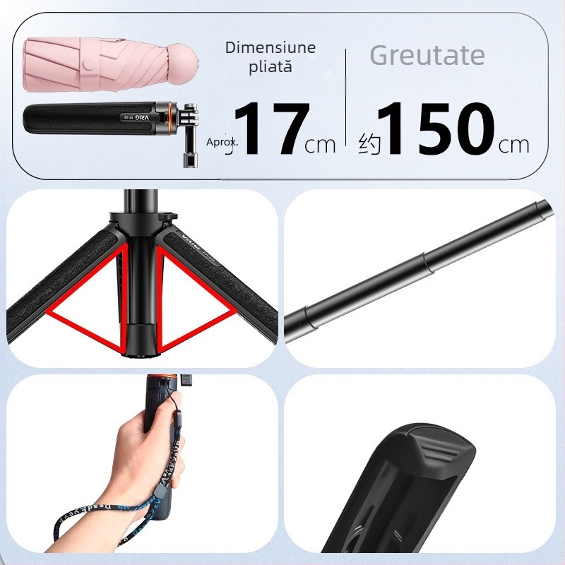 Trepied TP-08 pentru cameră de acțiune – aliaj de aluminiu, 4 secțiuni, capacitate de până la 2 kg, compatibil cu Shadow Stone 360 și GoPro
