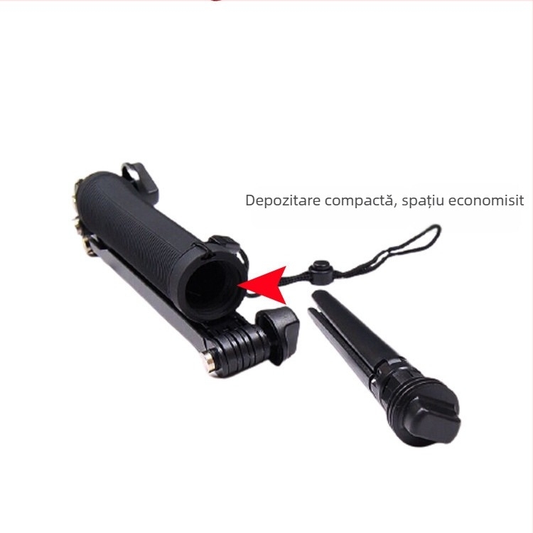 Selfie stick cu braț reglabil în 3 direcții, design pliabil în 3 segmente; oțel inoxidabil; compatibil universal; sarcină maximă până la 2 kg