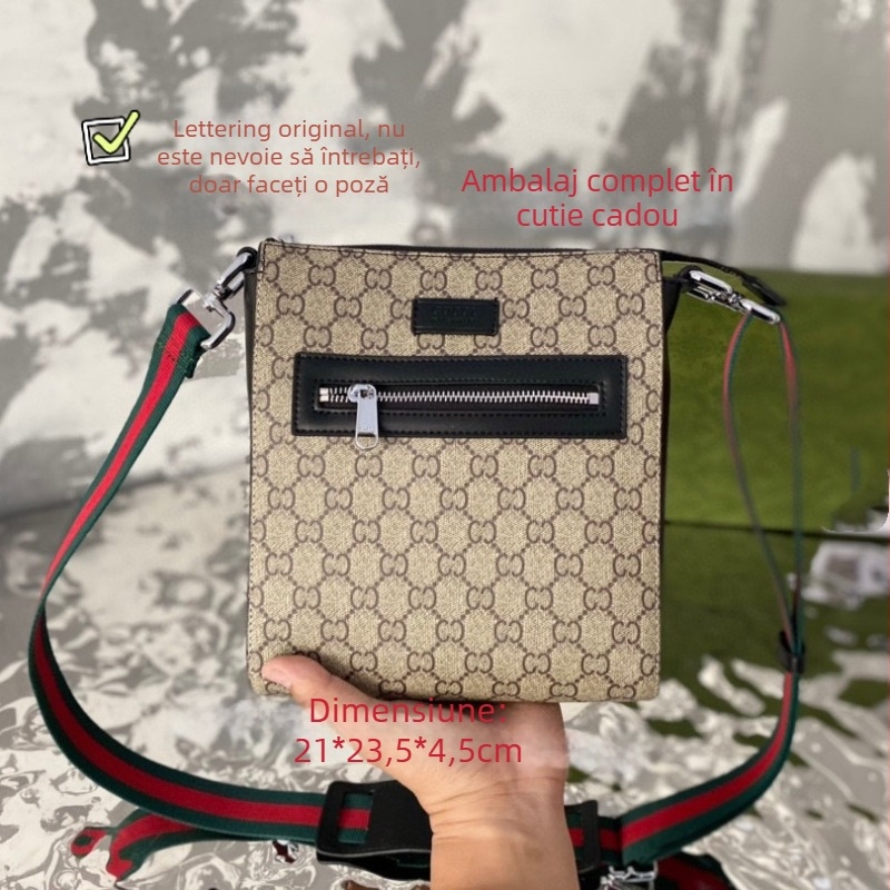 Geantă crossbody pentru bărbați din PVC, impermeabilă, extensibilă, reduce povara, model cu litere, căptușeală din pânză