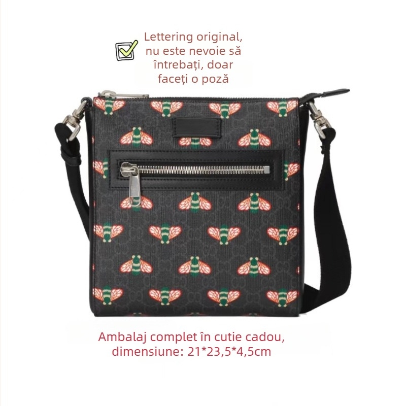 Geantă crossbody pentru bărbați din PVC, impermeabilă, extensibilă, reduce povara, model cu litere, căptușeală din pânză