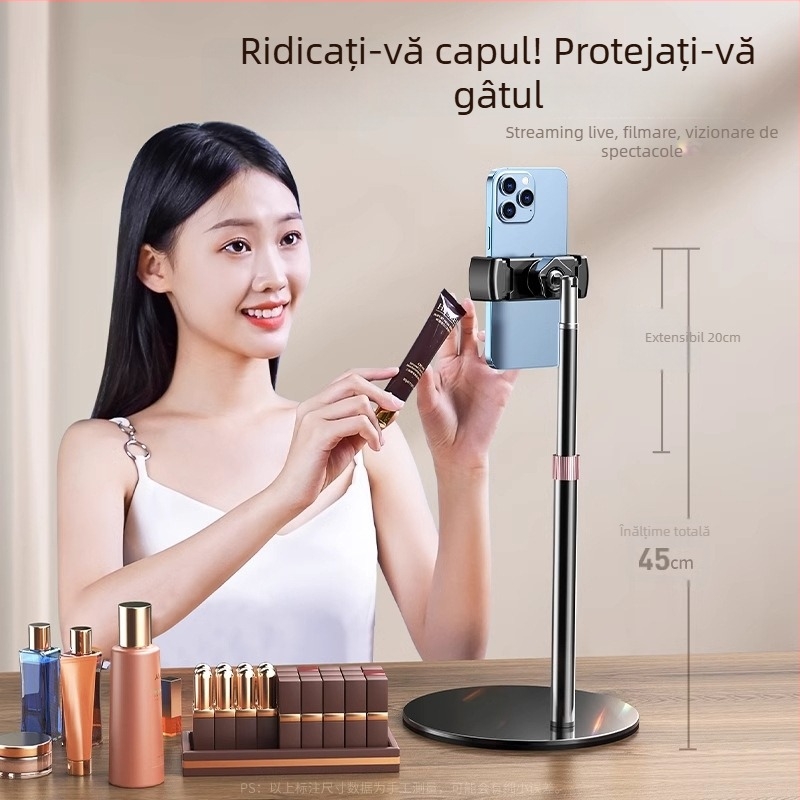 Suport de birou pentru telefon, telescopic, din aliaj de aluminiu + ABS, universal pentru telefoane mobile, personalizabil