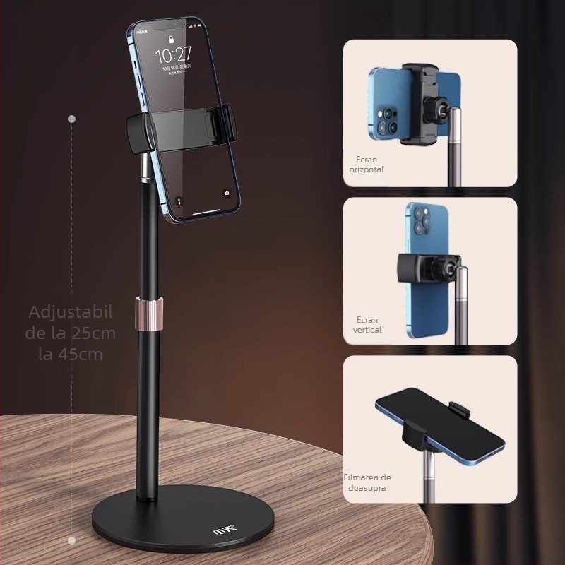 Suport de birou pentru telefon, telescopic, din aliaj de aluminiu + ABS, universal pentru telefoane mobile, personalizabil