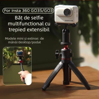 Trepied pentru Insta360 GO3S/GO3 – selfie stick de mână cu 3 secțiuni, ABS/aluminiu, încărcare până la 2 kg, înregistrare stabilă