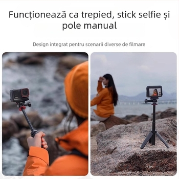 Trepied pentru Insta360 GO3S/GO3 – selfie stick de mână cu 3 secțiuni, ABS/aluminiu, încărcare până la 2 kg, înregistrare stabilă