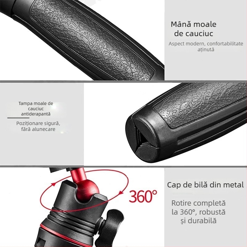 Trepied pentru Insta360 GO3S/GO3 – selfie stick de mână cu 3 secțiuni, ABS/aluminiu, încărcare până la 2 kg, înregistrare stabilă