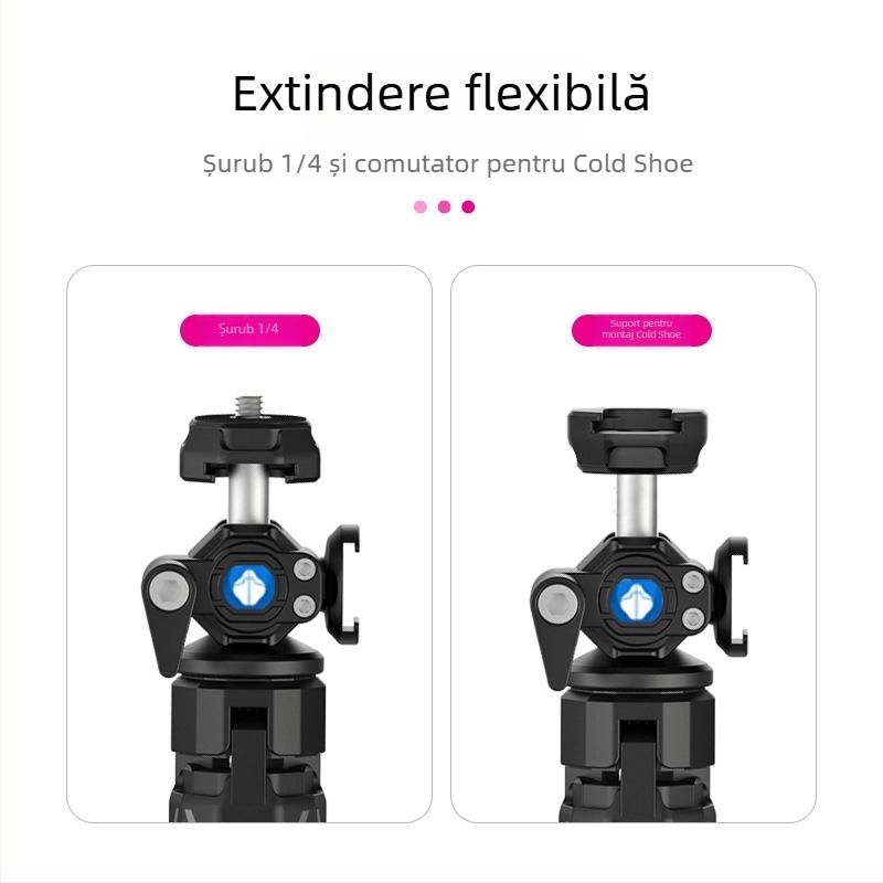 Trepied pentru vlog cu dual cold shoe mounts, extensie de birou portabilă pentru DSLR/mirrorless • Material: Nylon • Capacitate de încărcare: 3 kg • Categoria: Tripod/PTZ