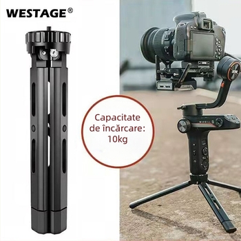 Tripod pentru cameră cu reglaj în patru etape, construcție din aliaj de aluminiu, capacitate de încărcare 6–10 kg, greutate 0,2 kg