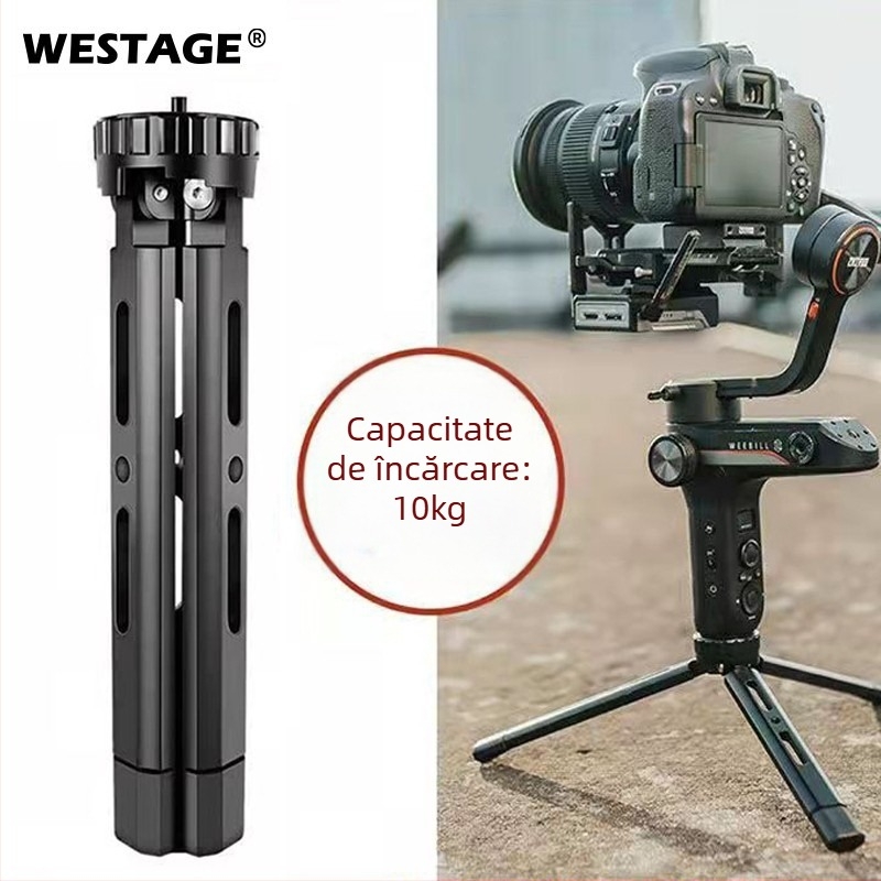Tripod pentru cameră cu reglaj în patru etape, construcție din aliaj de aluminiu, capacitate de încărcare 6–10 kg, greutate 0,2 kg